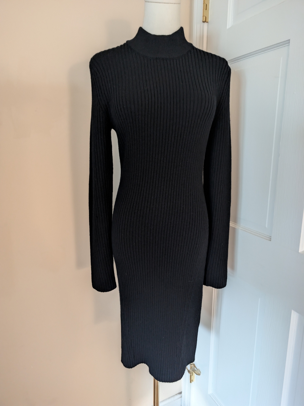 MICHAEL Michael Kors Wool Ribbed Mock Neck Dress Black L